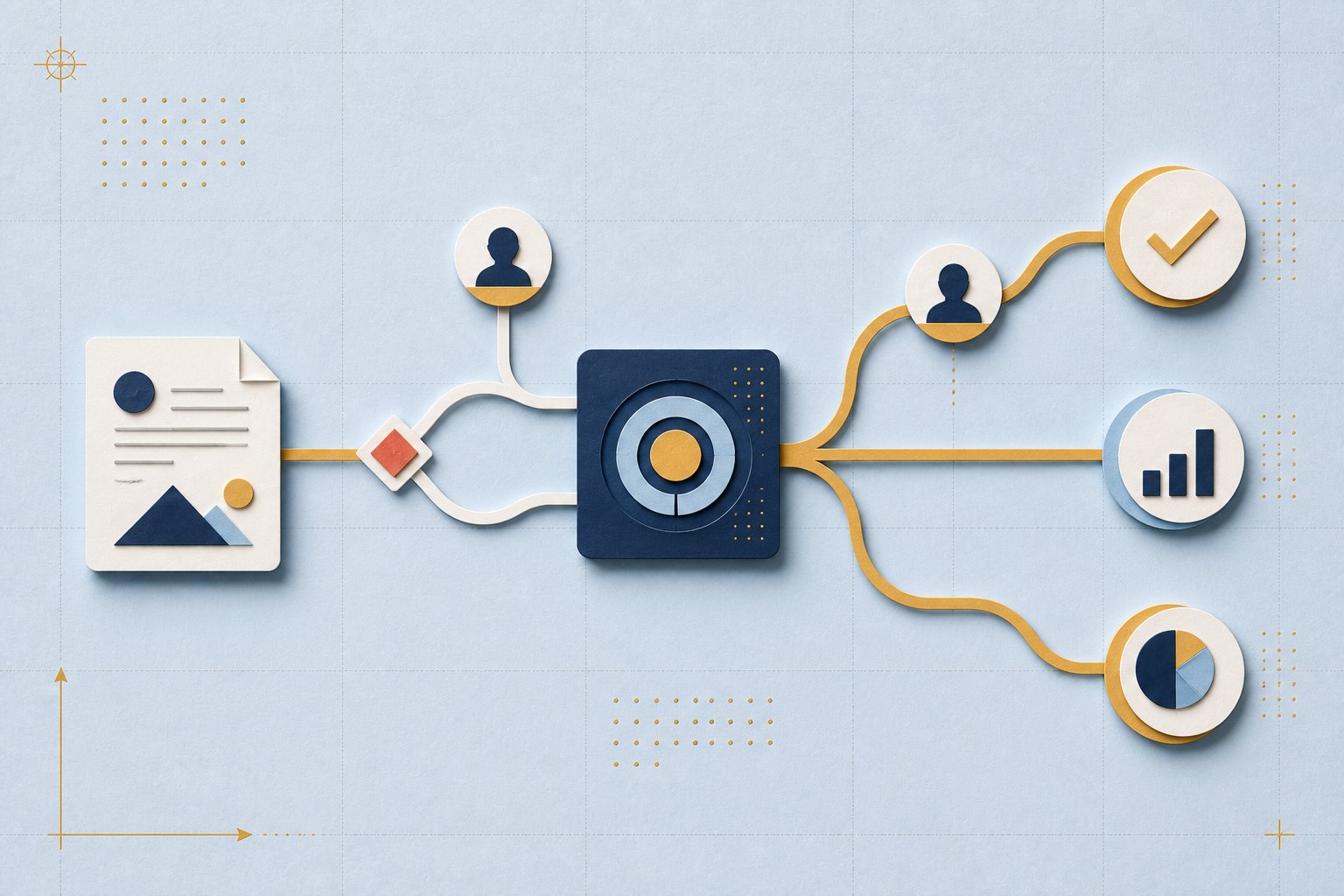 A branching paper decision route moving through a navy intelligence node and human checkpoints