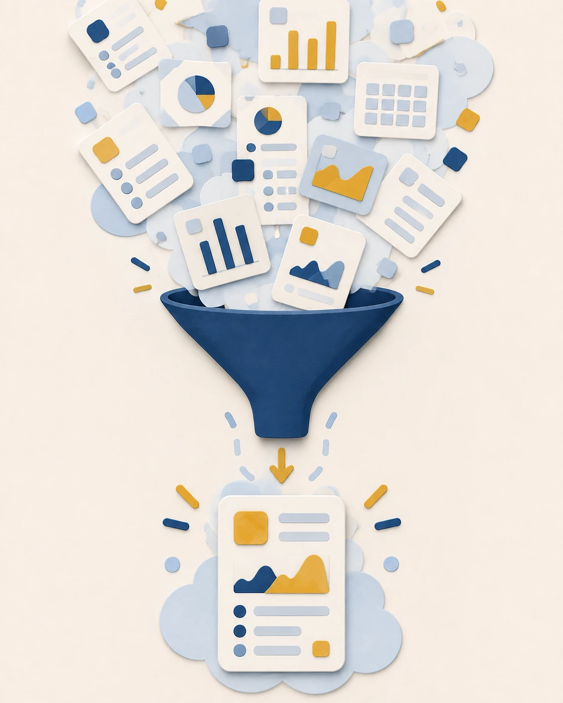 A report fragmented into many disconnected data tiles